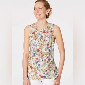 J. Jill Linen Floral Sleeveless Top with Button Back
